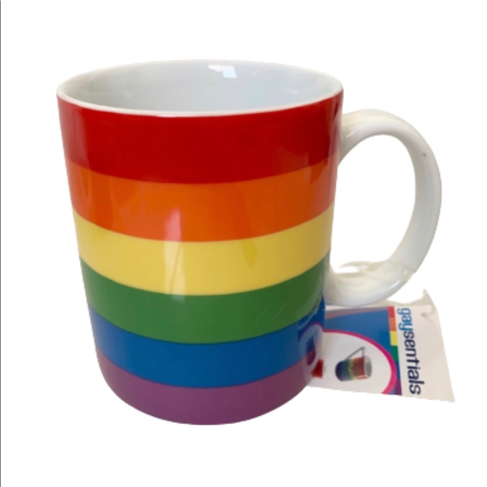 🌈 Rainbow striped coffee tea mug pride lgbtq